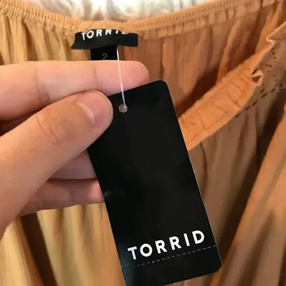 Torrid Cottagecore Boho Tank Tan/Brown Crochet, Ruffle bottom, NWT 2X - Picture 11 of 13